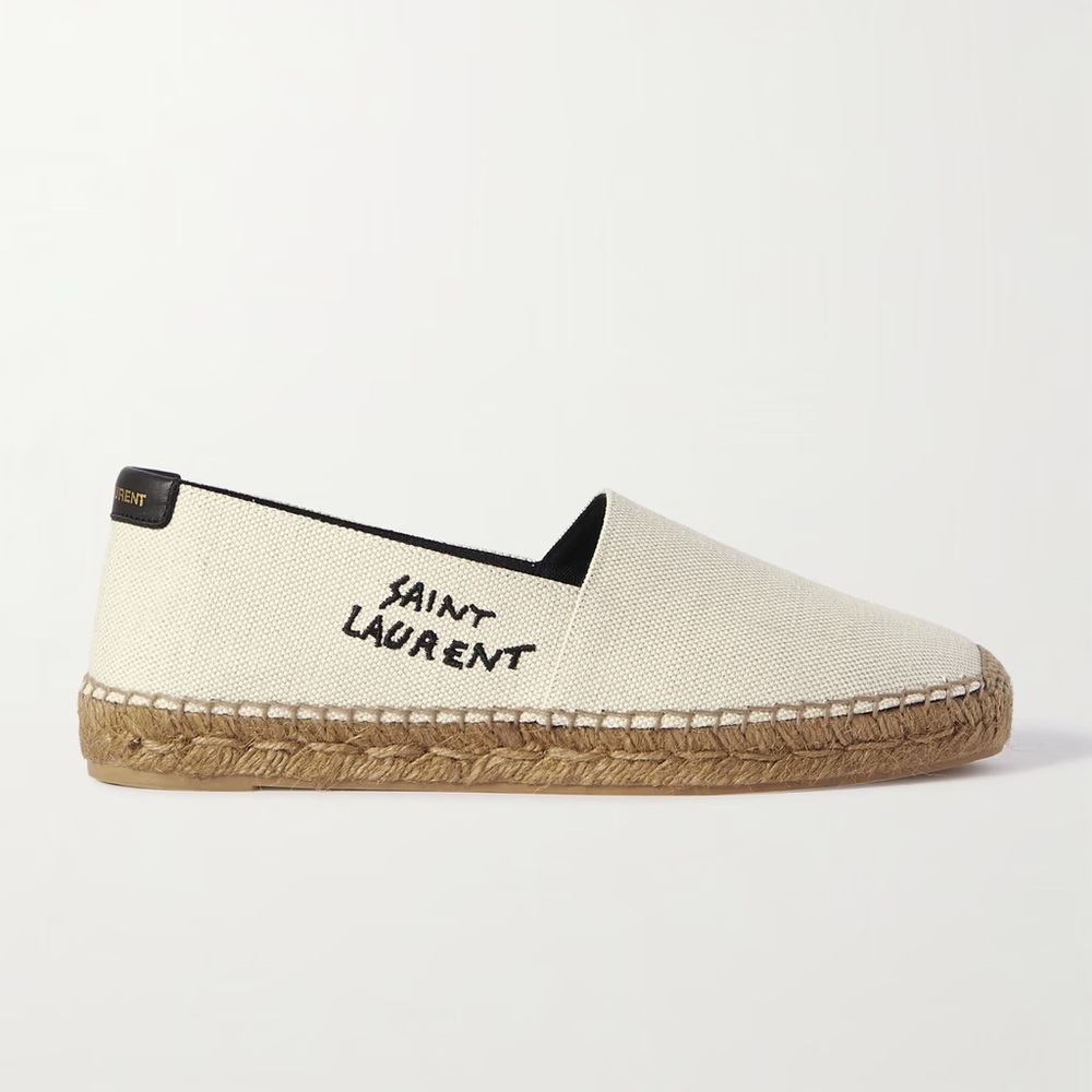 Saint Laurent Women's Logo-Embroidered Cream Canvas Espadrilles Size 37